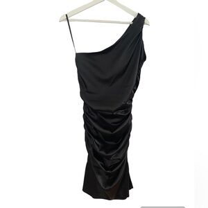 Le Château Ruched Black One shoulder Dress